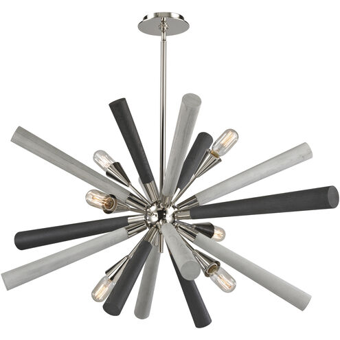 Solara 6 Light 44 inch Polished Nickel with Gray Washed Wood Tone Chandelier Ceiling Light