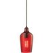 Hammered Glass 1 Light 5 inch Oil Rubbed Bronze Mini Pendant Ceiling Light in Hammered Red Glass
