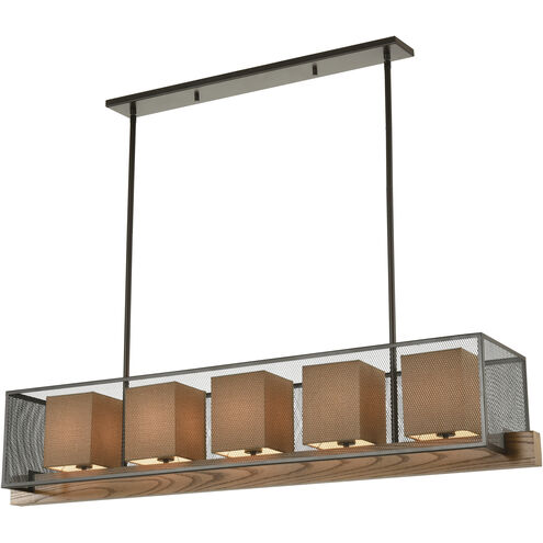 Crossbeam 5 Light 57 inch Oil Rubbed Bronze with Medium Oak Linear Chandelier Ceiling Light