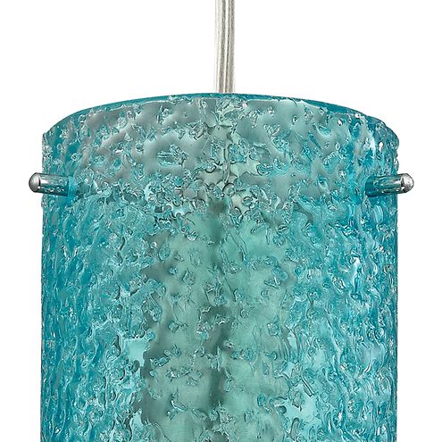Ice Fragments 1 Light 5 inch Satin Nickel with Aqua Mini Pendant Ceiling Light