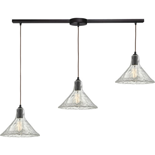 Hand Formed Glass 3 Light 36 inch Oil Rubbed Bronze Mini Pendant Ceiling Light in Linear with Recessed Adapter, Linear