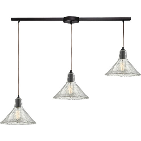 Hand Formed Glass 3 Light 36 inch Oil Rubbed Bronze Mini Pendant Ceiling Light, Linear