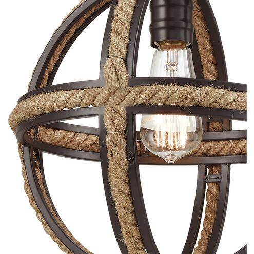 Natural Rope 1 Light 12 inch Oil Rubbed Bronze Mini Pendant Ceiling Light