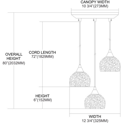 Cira 3 Light 10 inch Satin Nickel Multi Pendant Ceiling Light in Incandescent, Triangular Canopy, Configurable