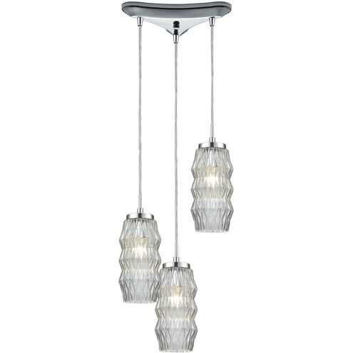 Zig Zag 3 Light 12 inch Polished Chrome Mini Pendant Ceiling Light in Triangular Canopy, Triangular