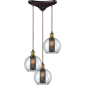 Bremington 3 Light 10 inch Oil Rubbed Bronze with Tarnished Brass Multi Pendant Ceiling Light in Triangular Canopy, Configurable