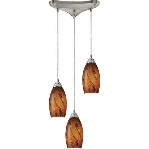 Galaxy 3 Light 10 inch Satin Nickel Multi Pendant Ceiling Light in Red Galaxy Glass, Incandescent, Triangular Canopy, Configurable