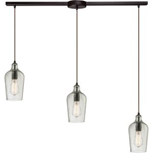 Hammered Glass Linear Mini Pendant Ceiling Light in Hammered Clear Glass