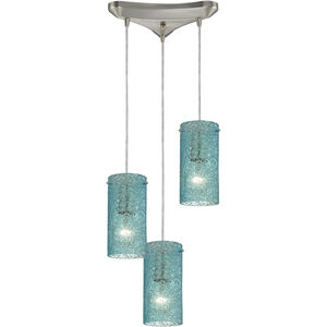 Ice Fragments 3 Light 10 inch Satin Nickel Multi Pendant Ceiling Light in Clear, Triangular Canopy, Configurable