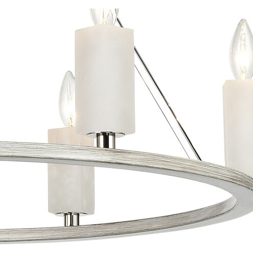 White Stone 6 Light 30 inch Polished Nickel with Sunbleached Oak Chandelier Ceiling Light