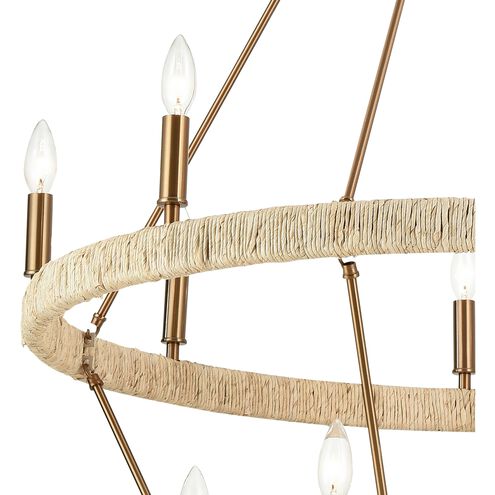 Abaca 14 Light 36 inch Satin Brass with Natural Abaca Chandelier Ceiling Light