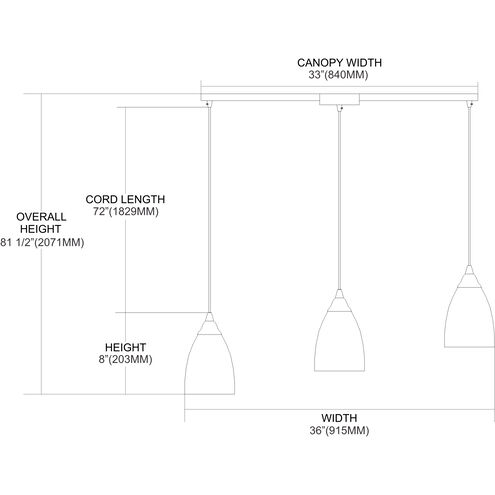 Pierra 3 Light 36 inch Satin Nickel Multi Pendant Ceiling Light in Candy, Configurable