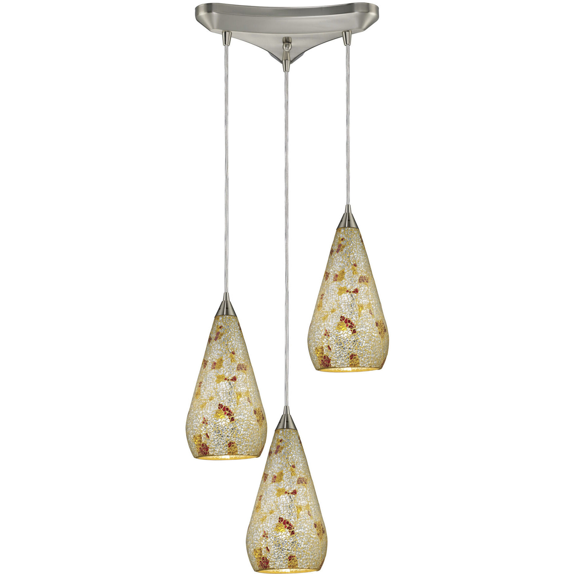 ELK 546 3SLVM CRC Curvalo 3 Light 10 inch Satin Nickel Mini Pendant Ceiling Light in Triangular Canopy Triangular