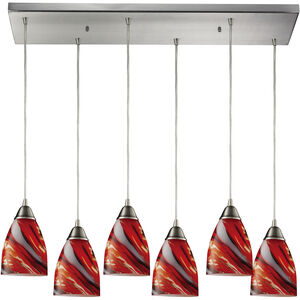 Pierra 6 Light 30 inch Satin Nickel Multi Pendant Ceiling Light in Candy, Incandescent, Rectangular Canopy, Configurable