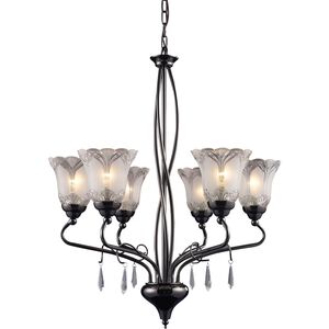 Nouveau 6 Light 24 inch Black Chrome with Clear Chandelier Ceiling Light