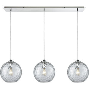 Watersphere 3 Light 36 inch Polished Chrome Multi Pendant Ceiling Light in Hammered Clear Glass, Linear, Configurable