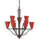 Mission 9 Light 27 inch Aged Bronze with Red Chandelier Ceiling Light