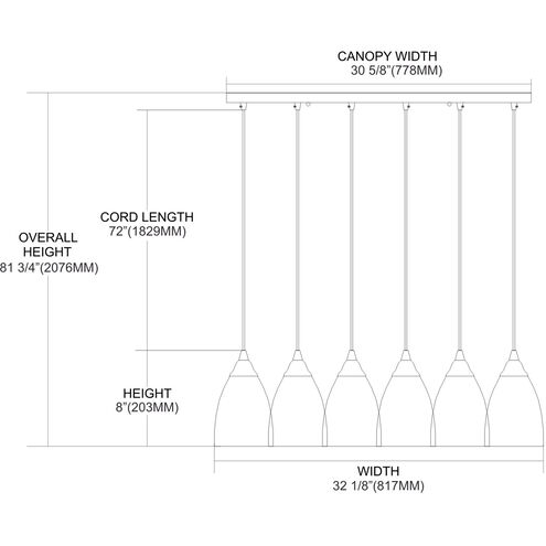 Pierra 6 Light 30 inch Satin Nickel Multi Pendant Ceiling Light in Candy, Incandescent, Rectangular Canopy, Configurable