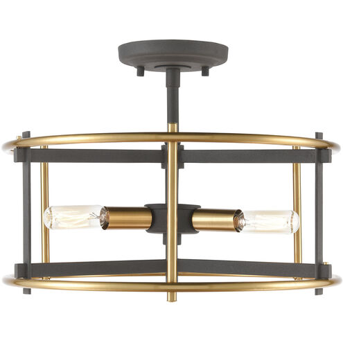 Millington 3 Light 14 inch Charcoal with Brushed Brass Semi Flush Mount Ceiling Light