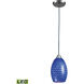 Mulinello LED 6 inch Satin Nickel Mini Pendant Ceiling Light in Sapphire Glass