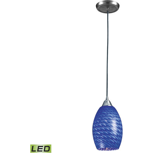 Mulinello LED 6 inch Satin Nickel Mini Pendant Ceiling Light in Sapphire Glass