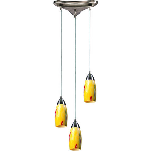 Milan 3 Light 10 inch Satin Nickel Mini Pendant Ceiling Light in Yellow Blaze
