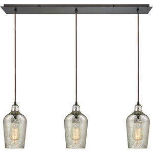 Hammered Glass 3 Light 36 inch Oil Rubbed Bronze Multi Pendant Ceiling Light in Linear, Configurable