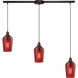 Hammered Glass 3 Light 36 inch Oil Rubbed Bronze Multi Pendant Ceiling Light in Hammered Red Glass, Configurable