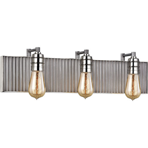 Corrugated Steel 3 Light 24 inch Polished Nickel with Weathered Zinc Vanity Light Wall Light