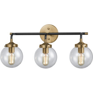 Boudreaux 3 Light 24 inch Antique Gold with Matte Black and Clear Vanity Light Wall Light