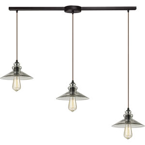 Hammered Glass 3 Light 5 inch Oil Rubbed Bronze Mini Pendant Ceiling Light in Linear with Recessed Adapter, Linear