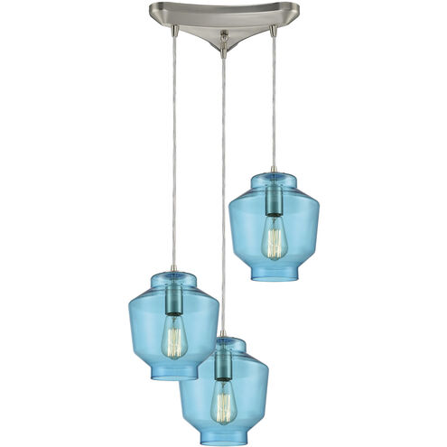 Barrel 3 Light 12 inch Satin Nickel with Aqua Mini Pendant Ceiling Light