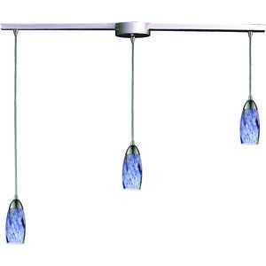 Milan 3 Light 36 inch Satin Nickel Multi Pendant Ceiling Light in Mountain Glass, Incandescent, Linear with Recessed Adapter, Configurable