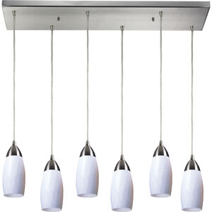 Milan 6 Light 30 inch Satin Nickel Multi Pendant Ceiling Light in Simply White Glass, Incandescent, Rectangular Canopy, Configurable