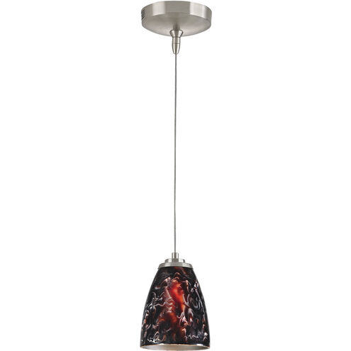 Low Voltage 1 Light 5 inch Brushed Nickel with Black and Red Mini Pendant Ceiling Light in MR16, Smoldering Lava