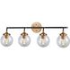 Boudreaux 4 Light 33 inch Matte Black with Antique Gold and Clear Vanity Light Wall Light