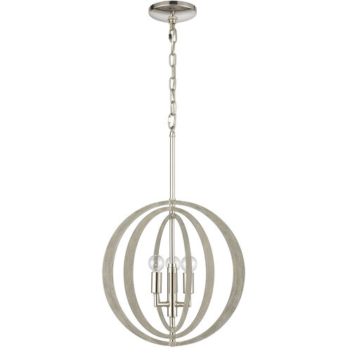 Retro Rings 3 Light 14 inch Sandy Beechwood with Polished Nickel Chandelier Ceiling Light