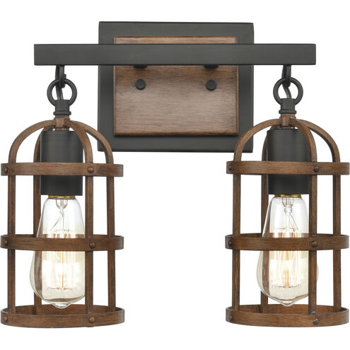 Millville 2 Light 13 inch Matte Black with Dark Oak Vanity Light Wall Light