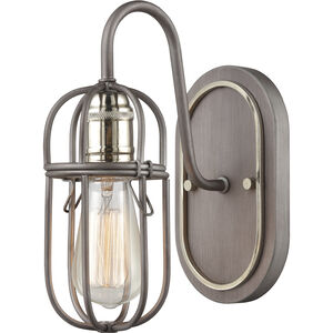 Industrial Cage 1 Light 7 inch Weathered Zinc with Polished Nickel Vanity Light Wall Light