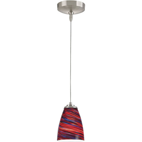 Low Voltage 1 Light 5 inch Brushed Nickel with Red Mini Pendant Ceiling Light in MR16, Red Twist