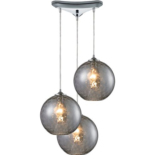 Watersphere 3 Light 12 inch Polished Chrome Mini Pendant Ceiling Light in Smoke
