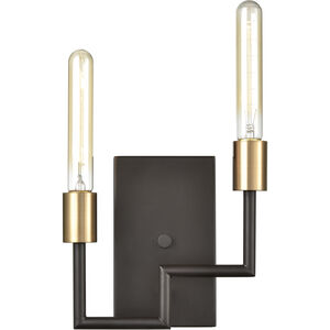 Congruency 2 Light 9 inch Oil Rubbed Bronze with Satin Brass ADA Sconce Wall Light