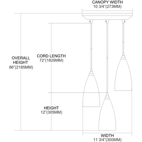 Vesta 3 Light 10 inch Satin Nickel Multi Pendant Ceiling Light in Incandescent, Triangular Canopy, Configurable