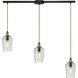 Hammered Glass 3 Light 36 inch Oil Rubbed Bronze Multi Pendant Ceiling Light in Hammered Clear Glass, Configurable