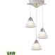 Piatto 3 Light 11 inch Satin Nickel with White Mini Pendant Ceiling Light in White Opal