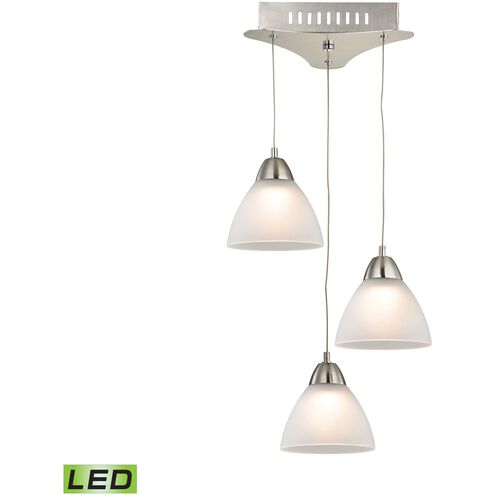 Piatto 3 Light 11 inch Satin Nickel with White Mini Pendant Ceiling Light in White Opal