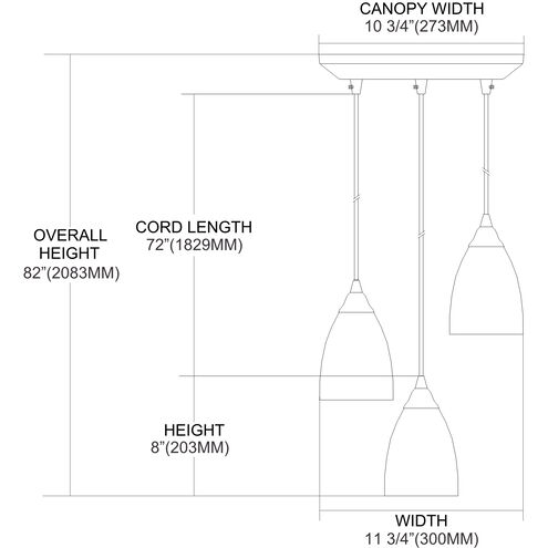 Pierra 3 Light 10 inch Satin Nickel Multi Pendant Ceiling Light in Creme, Configurable