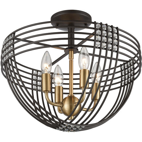 Concentric 4 Light 16 inch Oil Rubbed Bronze with Satin Brass Semi Flush Mount Ceiling Light