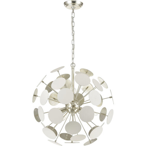 Modish 6 Light 21 inch Matte White with Silver Leaf Chandelier Ceiling Light