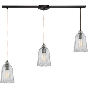 Hand Formed Glass 3 Light 38 inch Oil Rubbed Bronze Mini Pendant Ceiling Light in Linear with Recessed Adapter, Linear